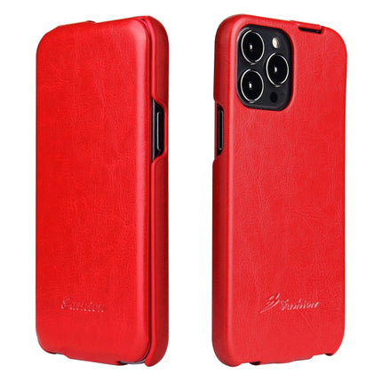 Fierre Shann Retro Oil Wax Texture Vertical Flip PU Leather Case For iPhone 13 Pro Max(Red)-garmade.com