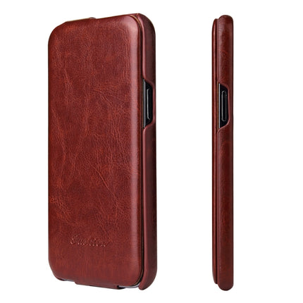 Fierre Shann Retro Oil Wax Texture Vertical Flip PU Leather Case For iPhone 13 Pro Max(Brown)-garmade.com