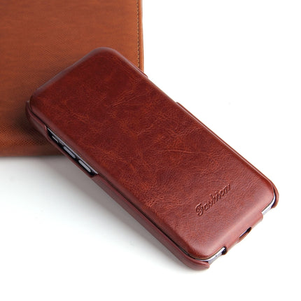 Fierre Shann Retro Oil Wax Texture Vertical Flip PU Leather Case For iPhone 13(Brown)-garmade.com