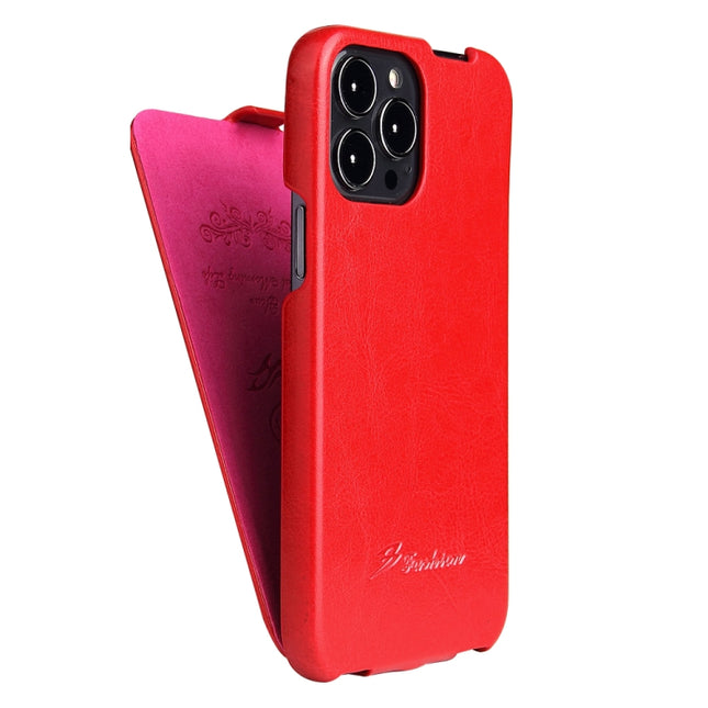 Fierre Shann Retro Oil Wax Texture Vertical Flip PU Leather Case For iPhone 13 mini(Red)-garmade.com