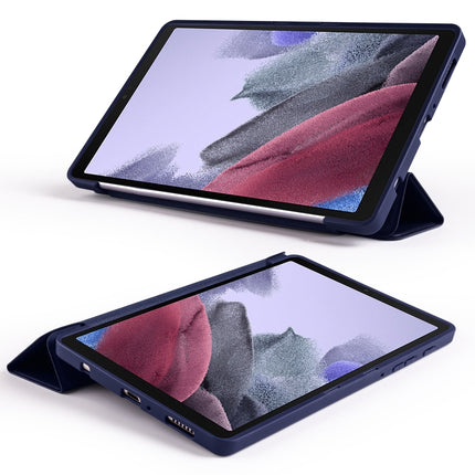 For Samsung Galaxy Tab A7 Lite T225 3-folding Horizontal Flip Honeycomb TPU Shockproof + PU Leather Case with Holder(Dark Blue)-garmade.com
