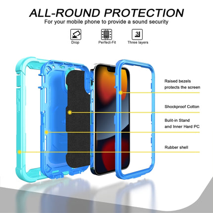 PC + Rubber 3-layers Shockproof Protective Case with Rotating Holder For iPhone 13 mini(Mint Green + Blue)-garmade.com