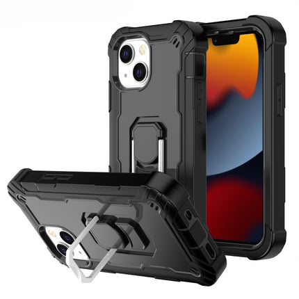 PC + Rubber 3-layers Shockproof Protective Case with Rotating Holder For iPhone 13 mini(Black)-garmade.com