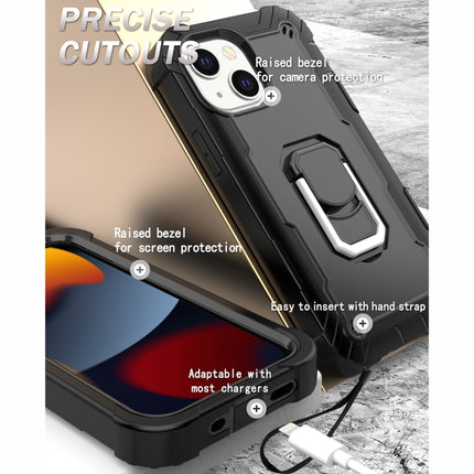 PC + Rubber 3-layers Shockproof Protective Case with Rotating Holder For iPhone 13 mini(Black)-garmade.com