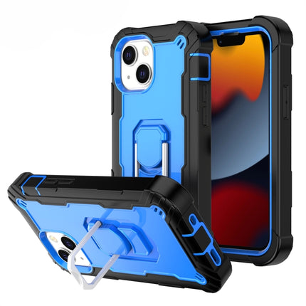 PC + Rubber 3-layers Shockproof Protective Case with Rotating Holder For iPhone 13 mini(Black + Blue)-garmade.com