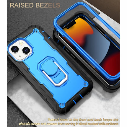 PC + Rubber 3-layers Shockproof Protective Case with Rotating Holder For iPhone 13 mini(Black + Blue)-garmade.com