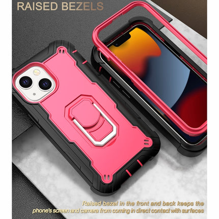 PC + Rubber 3-layers Shockproof Protective Case with Rotating Holder For iPhone 13 mini(Black + Rose Red)-garmade.com