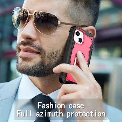 PC + Rubber 3-layers Shockproof Protective Case with Rotating Holder For iPhone 13 mini(Black + Rose Red)-garmade.com