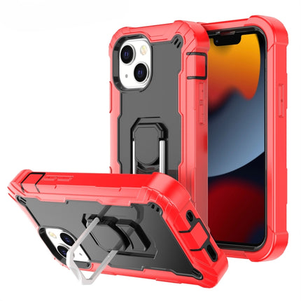 PC + Rubber 3-layers Shockproof Protective Case with Rotating Holder For iPhone 13 mini(Red + Black)-garmade.com