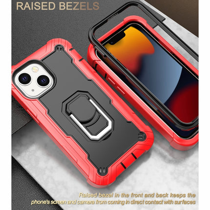 PC + Rubber 3-layers Shockproof Protective Case with Rotating Holder For iPhone 13 mini(Red + Black)-garmade.com