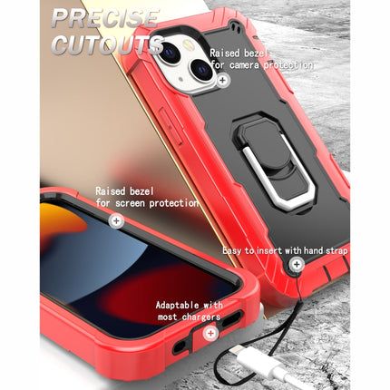 PC + Rubber 3-layers Shockproof Protective Case with Rotating Holder For iPhone 13 mini(Red + Black)-garmade.com