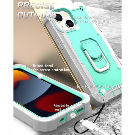 PC + Rubber 3-layers Shockproof Protective Case with Rotating Holder For iPhone 13 mini(Grey White + Mint Green)-garmade.com