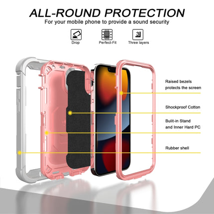 PC + Rubber 3-layers Shockproof Protective Case with Rotating Holder For iPhone 13 mini(Grey White + Rose Gold)-garmade.com