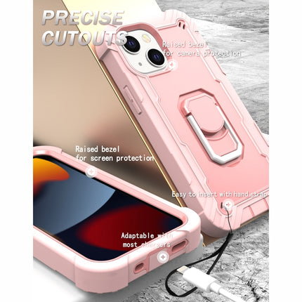PC + Rubber 3-layers Shockproof Protective Case with Rotating Holder For iPhone 13 mini(Rose Gold)-garmade.com