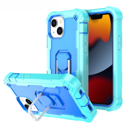 PC + Rubber 3-layers Shockproof Protective Case with Rotating Holder For iPhone 13(Mint Green + Blue)-garmade.com