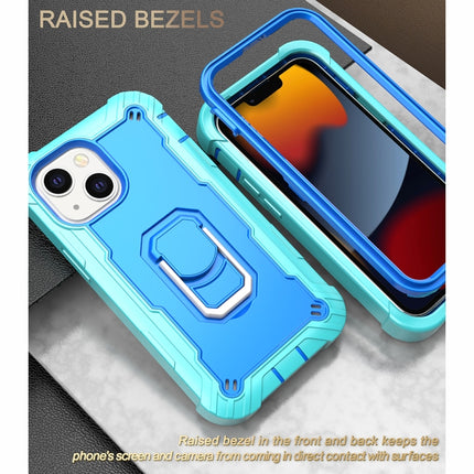 PC + Rubber 3-layers Shockproof Protective Case with Rotating Holder For iPhone 13(Mint Green + Blue)-garmade.com