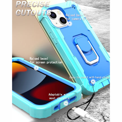 PC + Rubber 3-layers Shockproof Protective Case with Rotating Holder For iPhone 13(Mint Green + Blue)-garmade.com