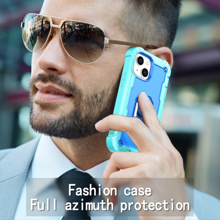 PC + Rubber 3-layers Shockproof Protective Case with Rotating Holder For iPhone 13(Mint Green + Blue)-garmade.com