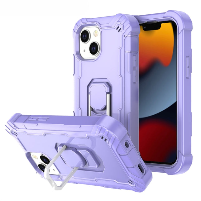 PC + Rubber 3-layers Shockproof Protective Case with Rotating Holder For iPhone 13(Purple)-garmade.com