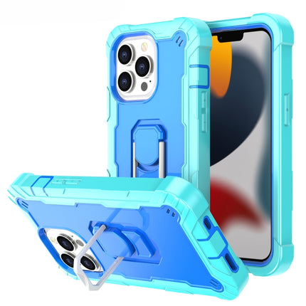 PC + Rubber 3-layers Shockproof Protective Case with Rotating Holder For iPhone 13 Pro(Mint Green + Blue)-garmade.com