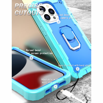 PC + Rubber 3-layers Shockproof Protective Case with Rotating Holder For iPhone 13 Pro(Mint Green + Blue)-garmade.com