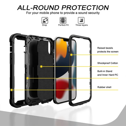PC + Rubber 3-layers Shockproof Protective Case with Rotating Holder For iPhone 13 Pro(Black)-garmade.com