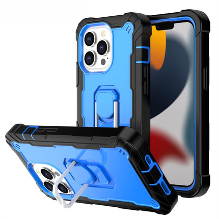PC + Rubber 3-layers Shockproof Protective Case with Rotating Holder For iPhone 13 Pro(Black + Blue)-garmade.com
