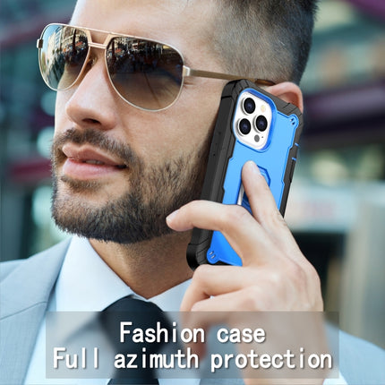 PC + Rubber 3-layers Shockproof Protective Case with Rotating Holder For iPhone 13 Pro(Black + Blue)-garmade.com