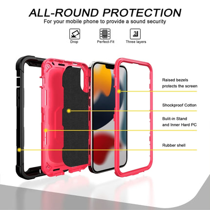 PC + Rubber 3-layers Shockproof Protective Case with Rotating Holder For iPhone 13 Pro(Black + Rose Red)-garmade.com