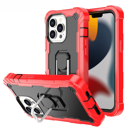 PC + Rubber 3-layers Shockproof Protective Case with Rotating Holder For iPhone 13 Pro(Red + Black)-garmade.com