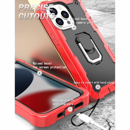 PC + Rubber 3-layers Shockproof Protective Case with Rotating Holder For iPhone 13 Pro(Red + Black)-garmade.com