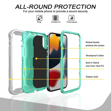 PC + Rubber 3-layers Shockproof Protective Case with Rotating Holder For iPhone 13 Pro(Grey White + Mint Green)-garmade.com