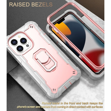 PC + Rubber 3-layers Shockproof Protective Case with Rotating Holder For iPhone 13 Pro(Grey White + Rose Gold)-garmade.com