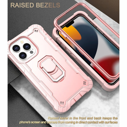 PC + Rubber 3-layers Shockproof Protective Case with Rotating Holder For iPhone 13 Pro(Rose Gold)-garmade.com