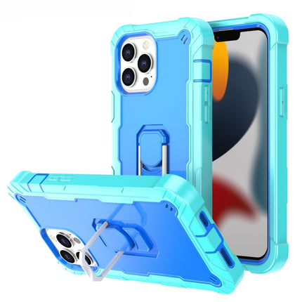 PC + Rubber 3-layers Shockproof Protective Case with Rotating Holder For iPhone 13 Pro Max(Mint Green + Blue)-garmade.com