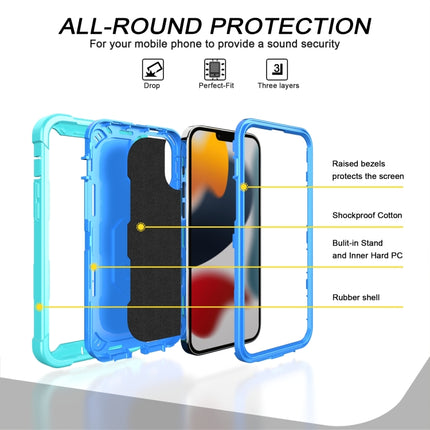 PC + Rubber 3-layers Shockproof Protective Case with Rotating Holder For iPhone 13 Pro Max(Mint Green + Blue)-garmade.com