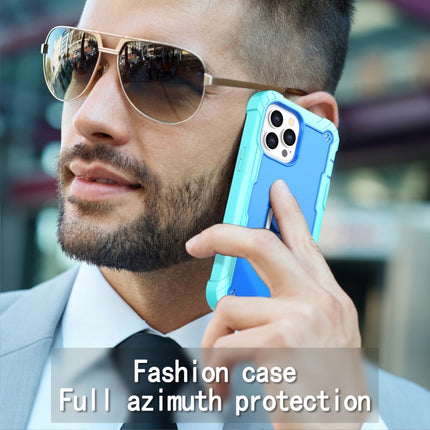 PC + Rubber 3-layers Shockproof Protective Case with Rotating Holder For iPhone 13 Pro Max(Mint Green + Blue)-garmade.com