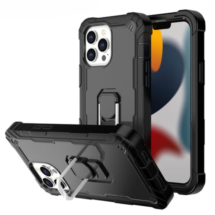 PC + Rubber 3-layers Shockproof Protective Case with Rotating Holder For iPhone 13 Pro Max(Black)-garmade.com