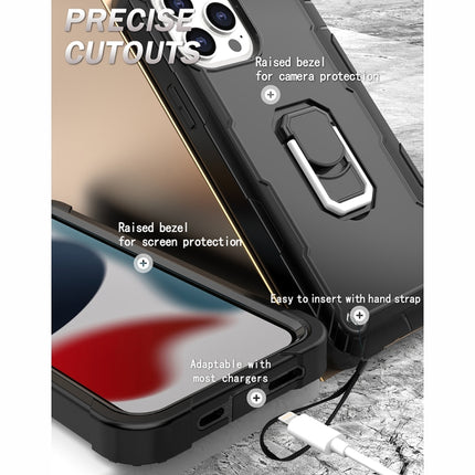 PC + Rubber 3-layers Shockproof Protective Case with Rotating Holder For iPhone 13 Pro Max(Black)-garmade.com