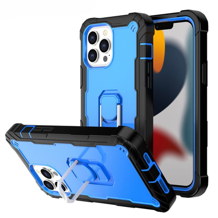 PC + Rubber 3-layers Shockproof Protective Case with Rotating Holder For iPhone 13 Pro Max(Black + Blue)-garmade.com