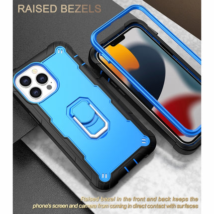 PC + Rubber 3-layers Shockproof Protective Case with Rotating Holder For iPhone 13 Pro Max(Black + Blue)-garmade.com