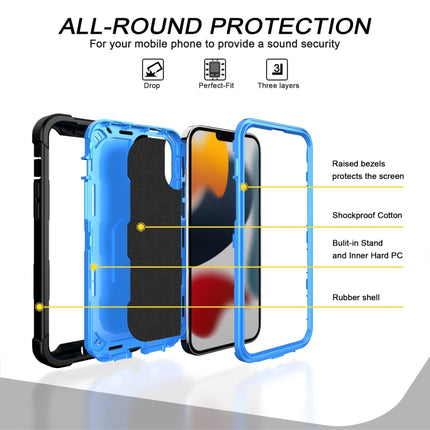 PC + Rubber 3-layers Shockproof Protective Case with Rotating Holder For iPhone 13 Pro Max(Black + Blue)-garmade.com