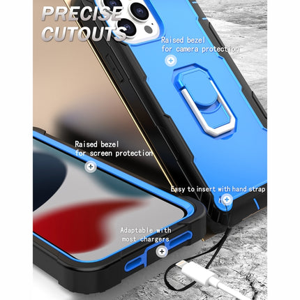 PC + Rubber 3-layers Shockproof Protective Case with Rotating Holder For iPhone 13 Pro Max(Black + Blue)-garmade.com