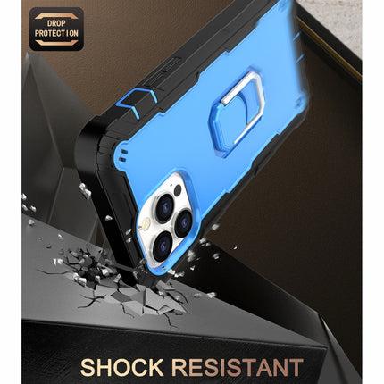 PC + Rubber 3-layers Shockproof Protective Case with Rotating Holder For iPhone 13 Pro Max(Black + Blue)-garmade.com