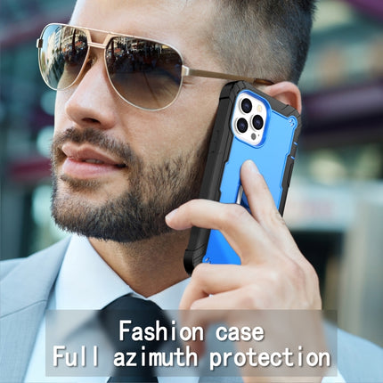 PC + Rubber 3-layers Shockproof Protective Case with Rotating Holder For iPhone 13 Pro Max(Black + Blue)-garmade.com