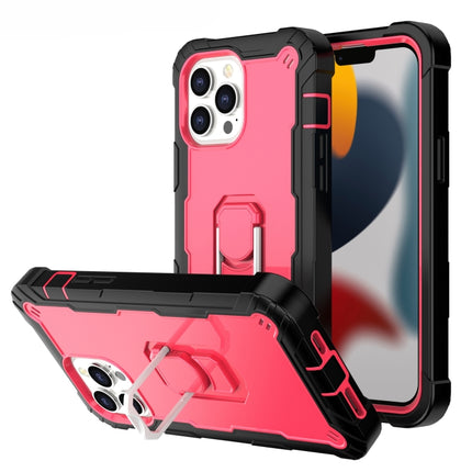 PC + Rubber 3-layers Shockproof Protective Case with Rotating Holder For iPhone 13 Pro Max(Black + Rose Red)-garmade.com