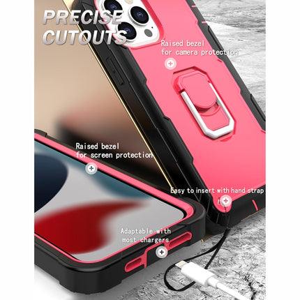 PC + Rubber 3-layers Shockproof Protective Case with Rotating Holder For iPhone 13 Pro Max(Black + Rose Red)-garmade.com