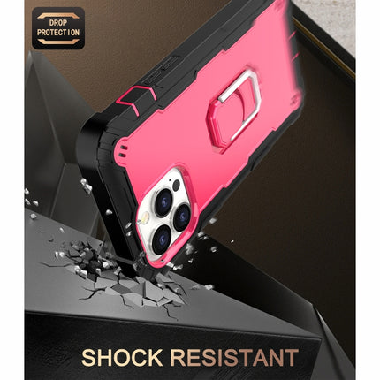 PC + Rubber 3-layers Shockproof Protective Case with Rotating Holder For iPhone 13 Pro Max(Black + Rose Red)-garmade.com