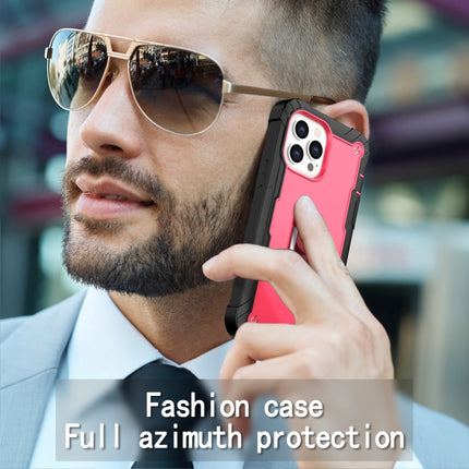 PC + Rubber 3-layers Shockproof Protective Case with Rotating Holder For iPhone 13 Pro Max(Black + Rose Red)-garmade.com