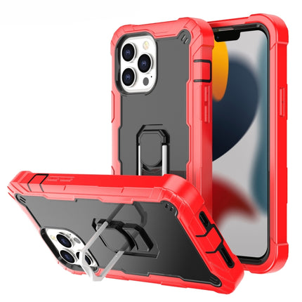 PC + Rubber 3-layers Shockproof Protective Case with Rotating Holder For iPhone 13 Pro Max(Red + Black)-garmade.com